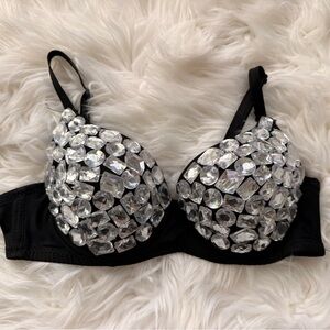 Crystal Embellished Black Bra